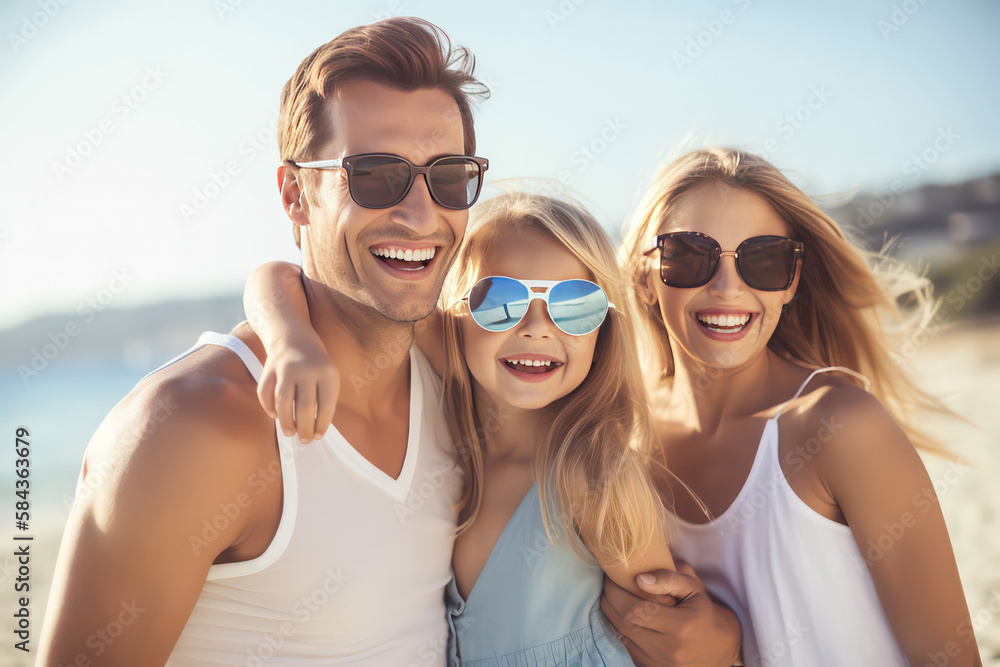 beautiful family at the beach (AI Generated)