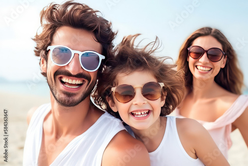 beautiful family at the beach (AI Generated)