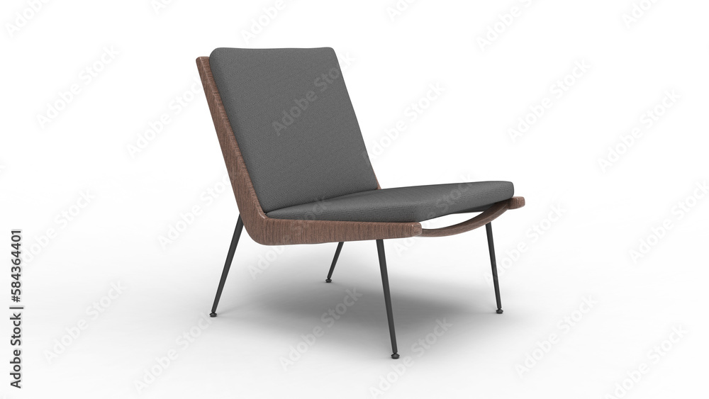 Fototapeta premium wood and fabric chair angle view with shadow 3d render