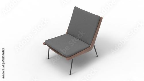 wood and fabric chair top view with shadow 3d render