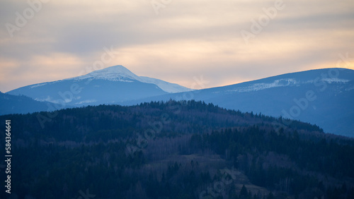View of the mountain tops in winter