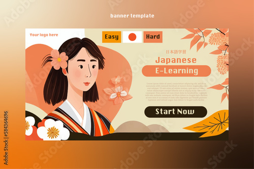 Vector banner template Japanese culture travel elearning Education online course