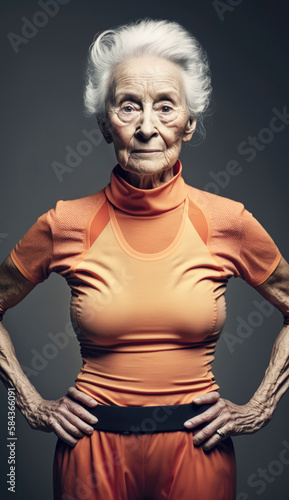 Elderly senior woman with healthy lifestyle doing some excercise in trendy sports wear