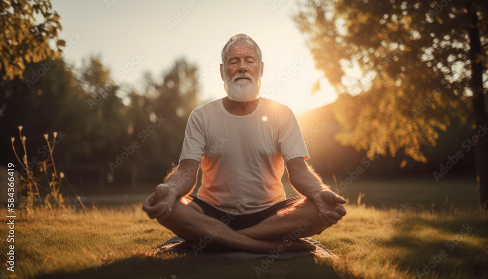 Fresh and healthy elderly senior man with a positive lifestyle, meditating