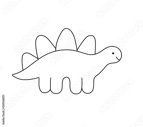 Vector isolated one single cute cartoon funny dino with crests on its back colorless black and white contour line easy drawing