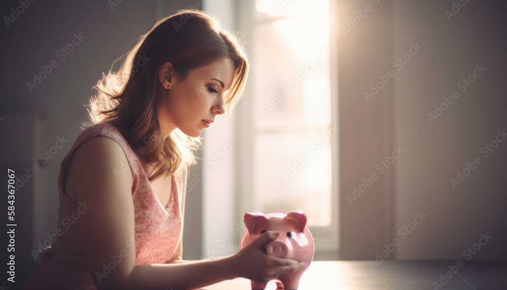 Private economy concept with a cute pink piggy bank ready for family savings