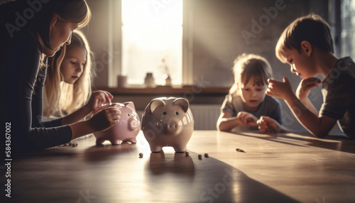 Private economy concept with a cute pink piggy bank ready for family savings