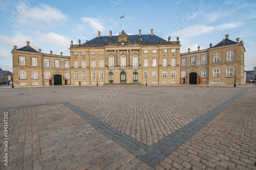 Low-angle view of Amalienborg Palace in Copenhagen, Denmark