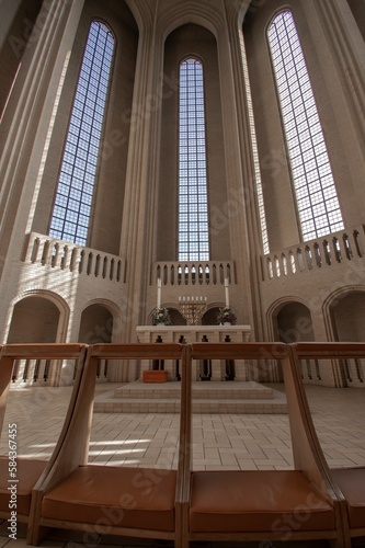 Photography Vertical shot of the inside famous Grundtvig's Church in Copenhagen, in Denmark