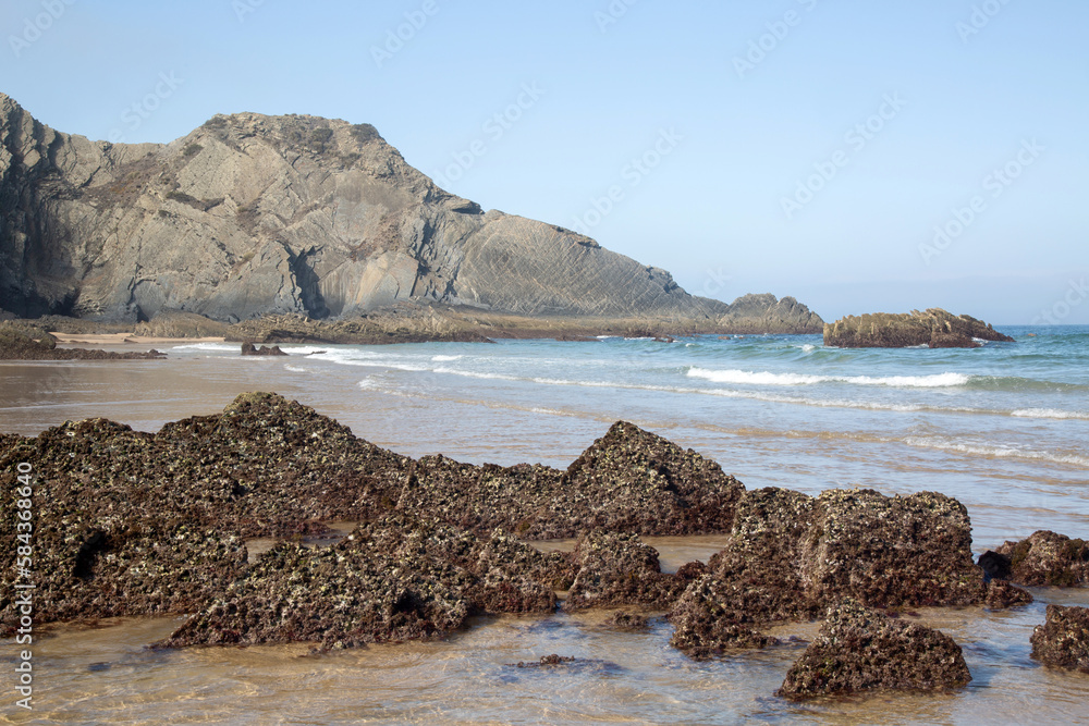 Sea, Cliffs and Rocks at Odeceixe Beach; Algarve; Portugal
