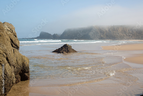 Obraz na płótnie Sea and Rocks With Mist at Odeceixe Beach; Algarve; Portugal w salonie