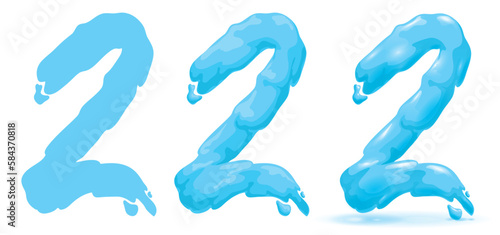 Number 2 with liquid effect in three different variants, Vector illustration