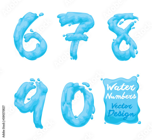 Set of numbers from six to zero in watery effect, Vector illustration