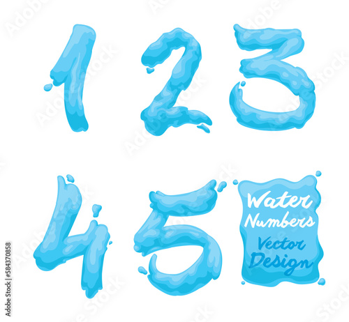 Set of numbers from one to five in watery effect, Vector illustration