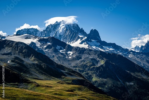View of the mountains in Alps on a sunny day