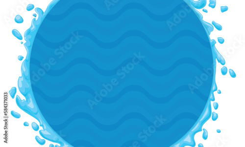 Blue round template with wave pattern and water splashes, Vector illustration
