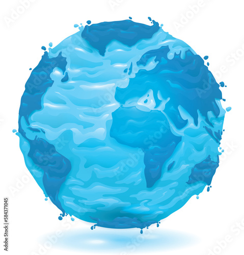 Floating blue globe with watery effect in gradient style, Vector illustration
