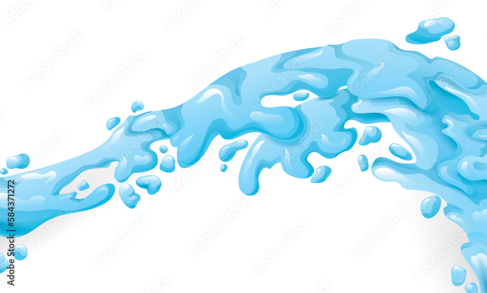 Water stream in horizontal position on white background, Vector illustration