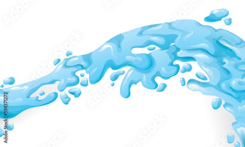 Water stream in horizontal position on white background, Vector illustration
