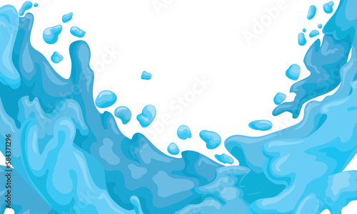 Blue splashes and drops of water on a white background, Vector illustration