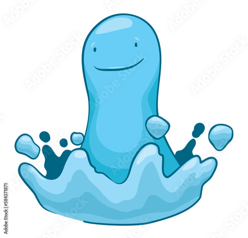 Blue happy character like a splash of water in cartoon style, Vector illustration