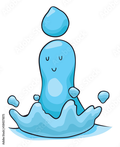 Water splashes like cute character with drop on head, Vector illustration