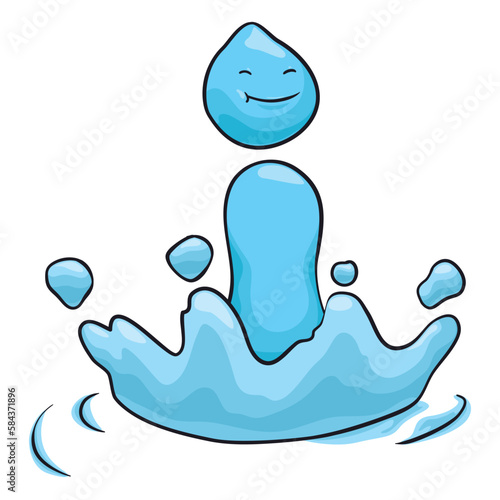 Water splash with tender droplet and happy face, Vector illustration