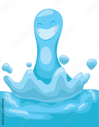 Beaming character made of a splash of water in cartoon style, Vector illustration