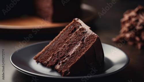 A stack of chocolate cake on white background, homemade bakery, and dessert. Bakery, confectionery concept. Chocolate spongy cakes with walnuts. Generative Ai.