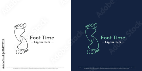 Foot care logo design illustration. Minimalist line art creative idea legs. Clinic for all foot diseases. Intensive foot therapy treatment design.