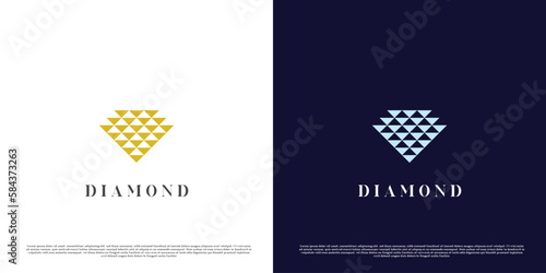 Creative diamond logo design illustration. Geometric shape monogram diamond idea. Diamond icon from triangle shape collection. Simple flat creative luxury diamond jewelery elegant fashion design.