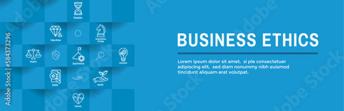 Business and Corporate Ethics Showing Company Values Icon Set- Web Header Banner
