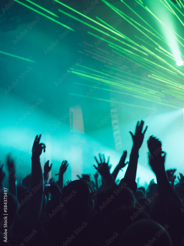 People with raised arms during show People with raised arms during show