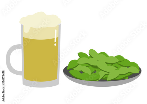 ビールと枝豆のイラスト
