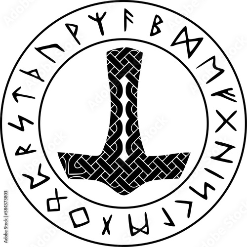 Wikinger Symbol: Runenkreis mit Thors Hammer mit Muster