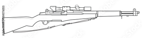 Vector illustration of the M1 Garand rifle with sniper scope and sling on the white background. Right side.