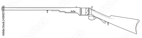 Vector illustration of the 1839 Colt Paterson percussion revolving smoothbore carbine on the white background. Left side.