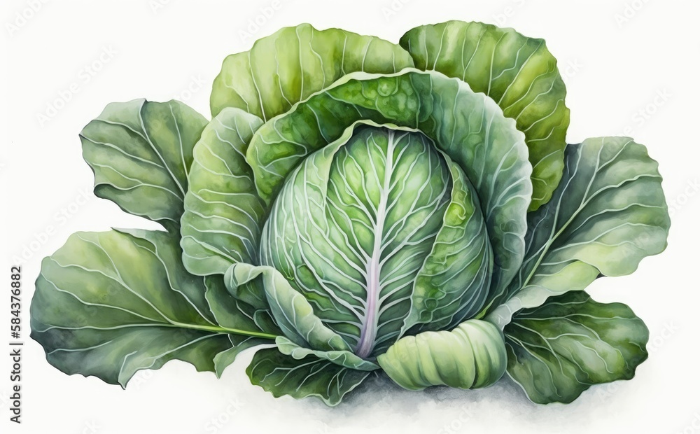 Obraz premium A drawn cabbage on white background watercolor vegetable organic food illustrations Generative AI