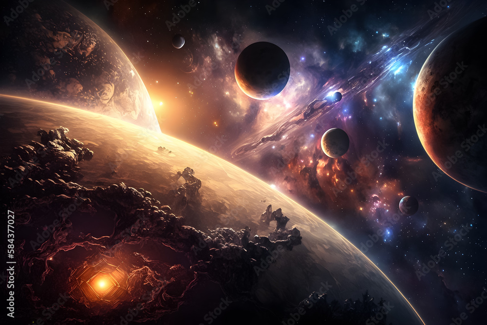 Obraz premium Planet in space. Illustration. Generative ai.