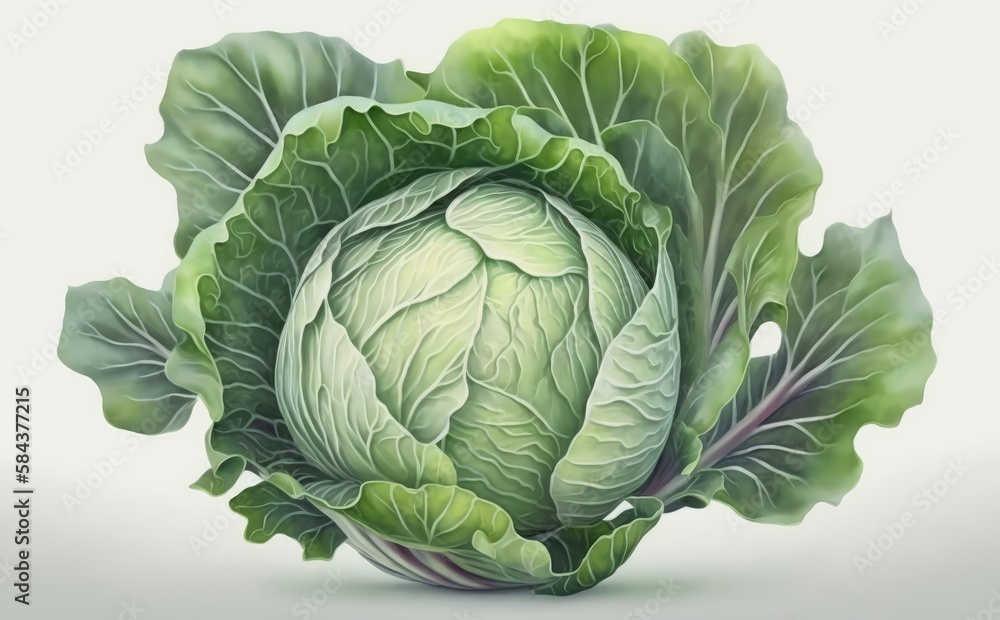 Fototapeta premium A drawn cabbage on white background watercolor vegetable organic food illustrations Generative AI