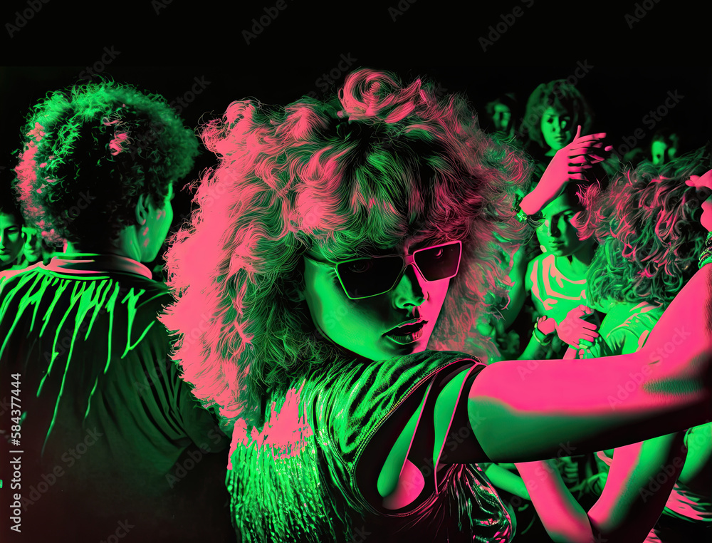 1980s Pop Art Illustration Of A Blonde Female Dancer Wearing Sunglasses 1980s-pop-art-illustration-of-a-blonde-female-dancer-wearing-sunglasses