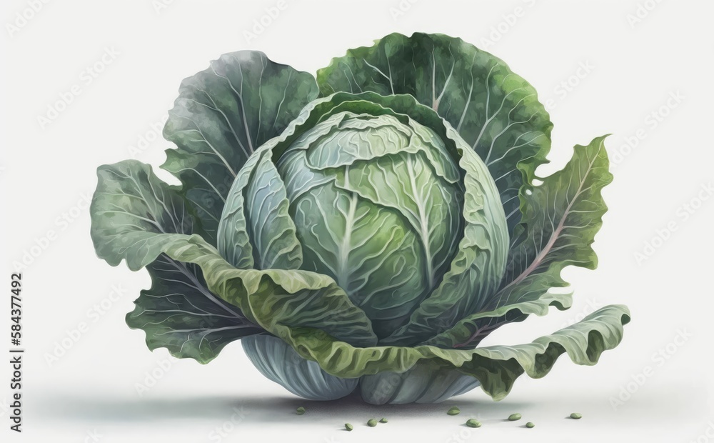 Obraz premium A drawn cabbage on white background watercolor vegetable organic food illustrations Generative AI