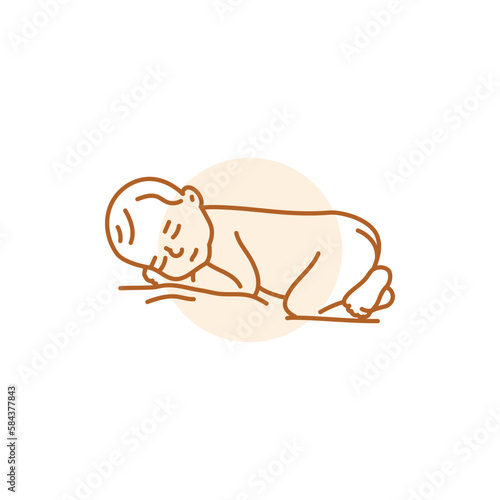 The baby is sleeping black line icon. Toddler development.