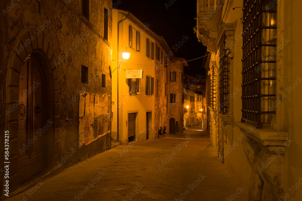 Night street of the ancient city. Montepulciano, Italy