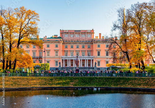 St. Michael's Castle (Mikhailovsky Castle or Engineers' Castle) seen from Summer garden in autumn, Saint Petersburg, Russia