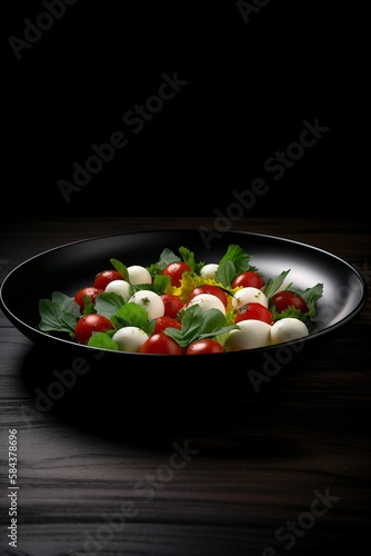 tomates et mozzarella en salade dans une belle assiette, illustration culinaire, ia générative 11
