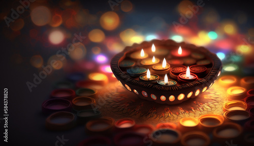 Vibrant Festive Decorations with Colorful Candles for Indian Diwali Celebrations