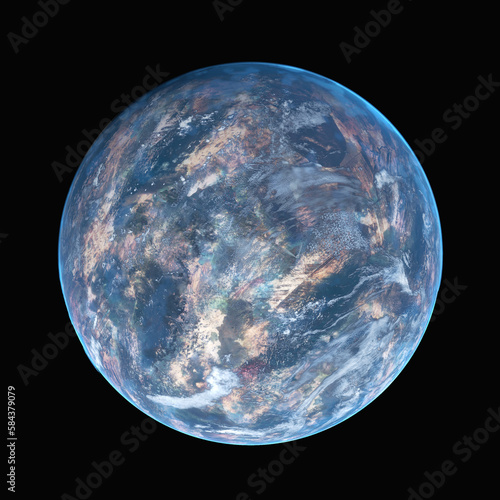 Fototapeta Naklejka Na Ścianę i Meble -  Blue Planet in the Space or Universe 3D Render PNG Image