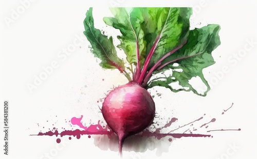 A drawn beetroot on white background watercolor vegetable organic food illustrations Generative AI