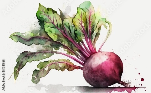 A drawn beetroot on white background watercolor vegetable organic food illustrations Generative AI